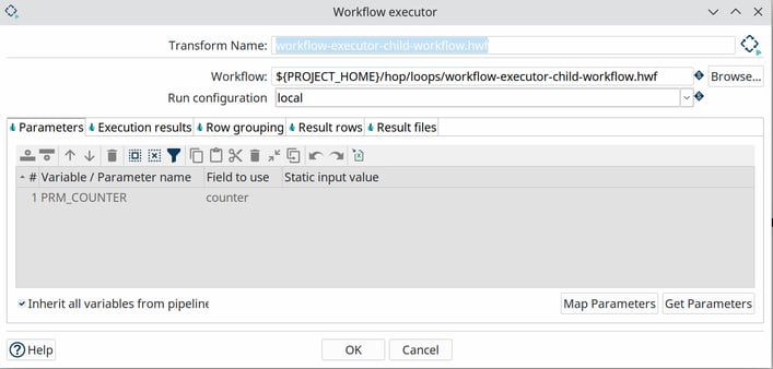 Apache Hop loops - workflow executor configuration